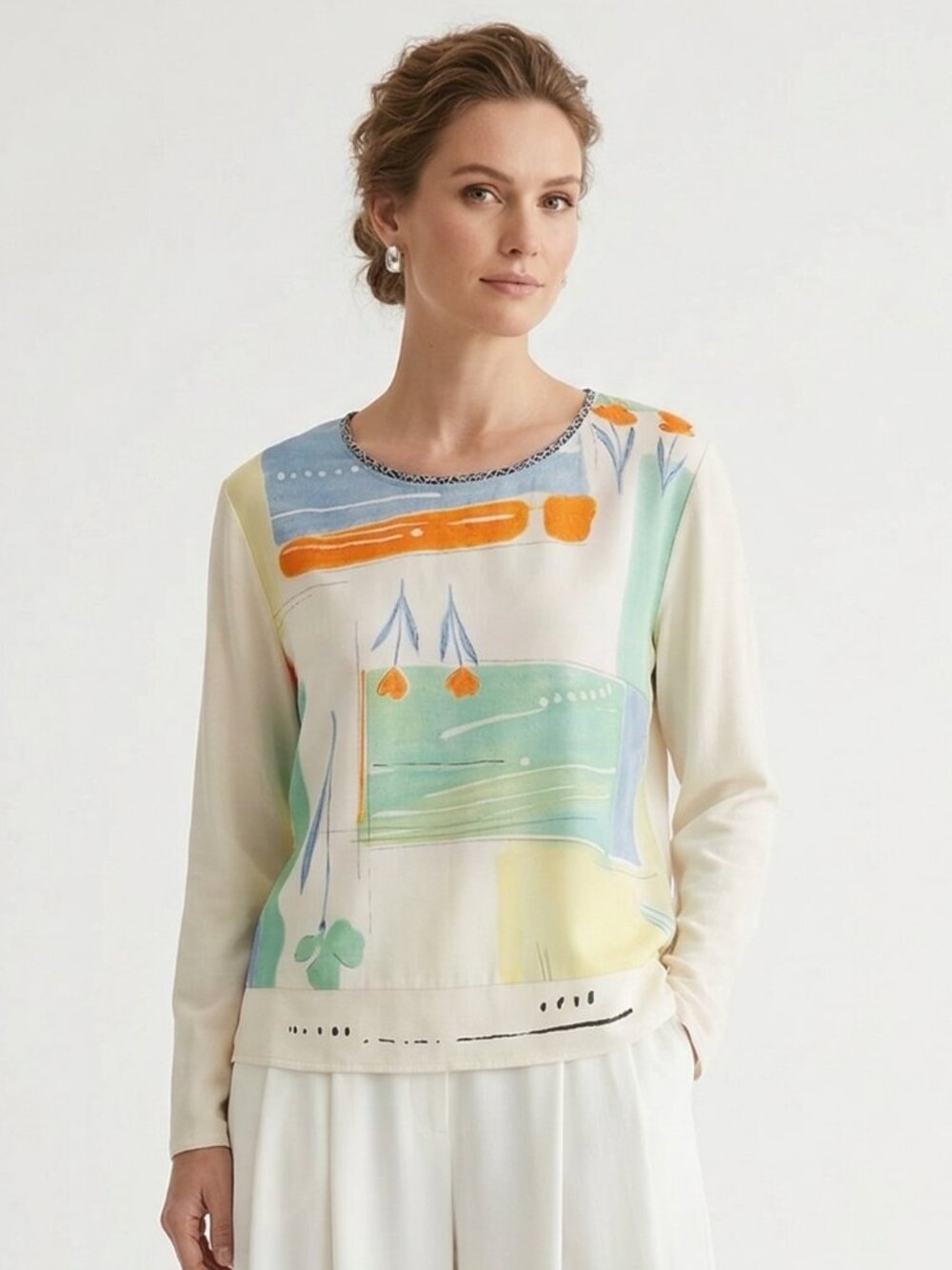 Vintage K.D. Spring Blouse Artsy Lagenlook Casual Minimalist White XL